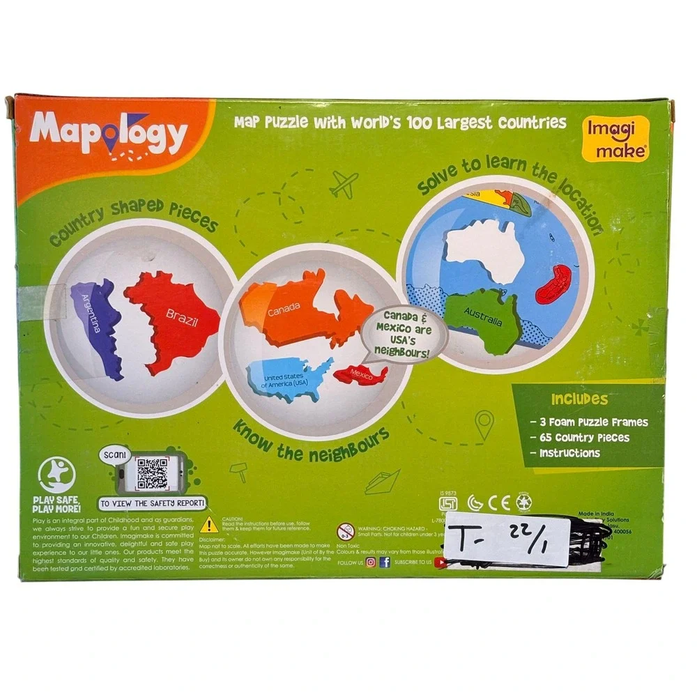 Imagimake Mapology World Map Puzzle Kids OS Multicolor Good 68pc Foam Puzzle